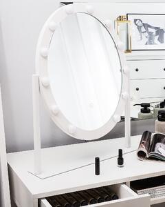 Specchio da toeletta in piedi con LED bianco 50 x 60 cm ovale con lampadine illuminate Hollywood toeletta Beliani
