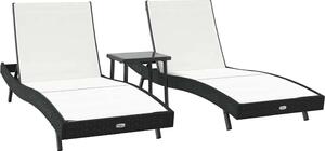 Lettino da sole 3 pcs Nero e Bianco 197 x 70 x 82 cm polyrattan