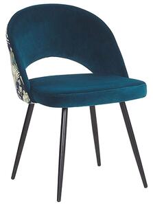 Set di 2 sedie da pranzo in velluto blu gambe in metallo Nero verniciato a polvere con motivo floreale sul retro ritagliato Beliani