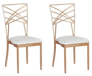 Set di 2 sedie da pranzo in metallo dorato ecopelle bianca imbottitura del sedile con industriale stile glam Beliani