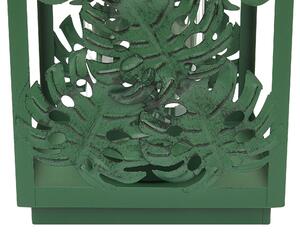 Lanterna Verde Metallo 25 cm Portacandele in Vetro Foglie di Monstera Decorazione Boho Beliani