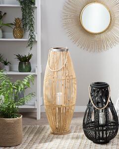 Lanterna leggera in legno di bambù e vetro 84 cm Portacandele intrecciato per interni ed esterni Boho scandinavo Beliani