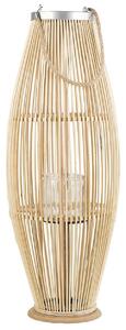 Lanterna leggera in legno di bambù e vetro 84 cm Portacandele intrecciato per interni ed esterni Boho scandinavo Beliani