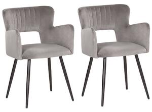 Set di 2 sedie da pranzo velluto grigio braccioli schienale intagliato gambe in metallo moderna industriale Beliani