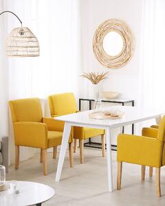 Sedia da pranzo Rivestimento in tessuto giallo Gambe in legno Seduta elegante con braccioli Beliani