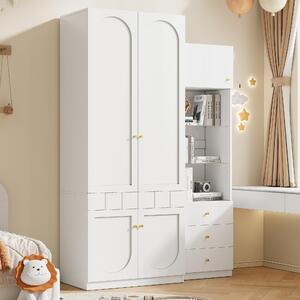 Set composto da armadio a 2 ante + vetrina | 80x50x200 cm e 50x40x180 cm | Bianco lucido | Con asta appendiabiti, cassetti e ampio spazio contenitivo