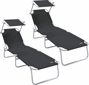 Lettino da sole 2 pcs Nero 58 x 188 x 77cm Poliestere