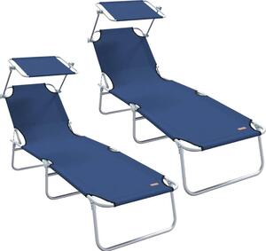 Lettino da sole 2 pcs Blu 58 x 188 x 77cm Poliestere
