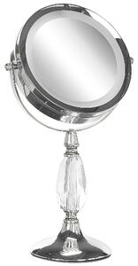 Specchio da tavolo double face per trucco a LED metallo argento ø 18 cm 1x / 5x Beliani