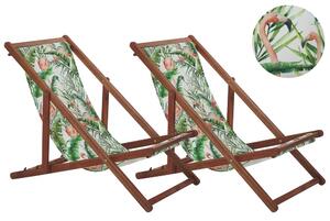 Set di 2 sedie a sdraio da giardino con struttura in legno di acacia scuro motivo fenicottero in tessuto amaca sedile reclinabile pieghevole Tele di Sostituzione Beliani