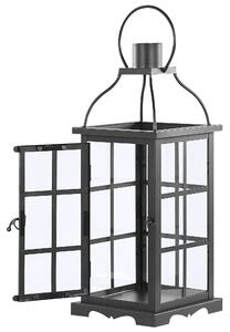 Lanterna in metallo ferro Nero 42 cm portacandele a colonna porte in vetro elemento decorativo per interni Beliani