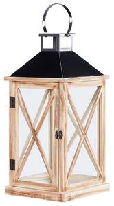 Lanterna in legno di pino marrone 61 cm portacandele a colonna con porte in vetro decorativo per interni Beliani