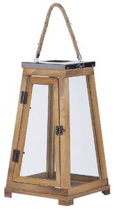 Lanterna in legno di pino marrone 39 cm portacandele a colonna con porte in vetro pezzo decorativo per interni Beliani