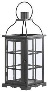 Lanterna in metallo ferro Nero 42 cm portacandele a colonna porte in vetro elemento decorativo per interni Beliani