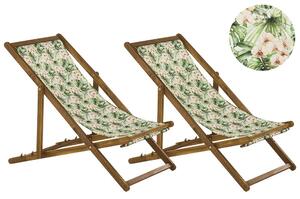 Set di 2 sedie a sdraio da giardino con struttura in legno di acacia chiaro con motivo floreale in tessuto amaca sedile reclinabile pieghevole Tele di Sostituzione Beliani