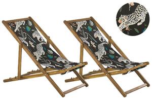 Set di 2 sedie a sdraio da giardino con struttura in legno di acacia chiaro motivo animale amaca in tessuto sedile reclinabile e pieghevole Tele di Sostituzione Beliani