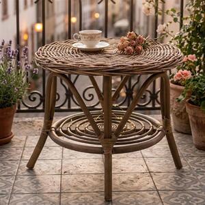 Tavolino Rattan "Koboo Grey" Ø 65 cm, grigio, tavolino da salotto, tavolino da caffè, tavolino da soggiorno