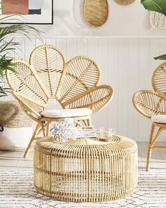 Set di 2 sedie pavone cuscino in cotone rattan beige giardino all'aperto per interni boho Beliani