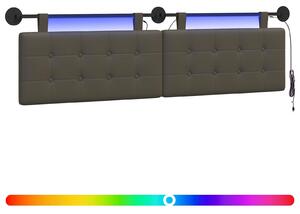 Testiera sospesa Con luce LED Grigio Pelle finta