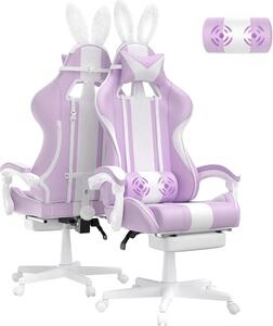 Sedia da gioco Poltrona da gioco ergonomica con poggiapiedi Sedia da gioco con poggiatesta e cuscino lombare Sedia per PC Sedia per computer da corsa con orecchie da coniglio Viola