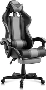 Sedia da gioco Poltrona da gioco ergonomica da corsa con poggiapiedi Sedia per computer con poggiatesta Sedia da gioco Sedia per PC Sedia da gioco per giocatori Grigio