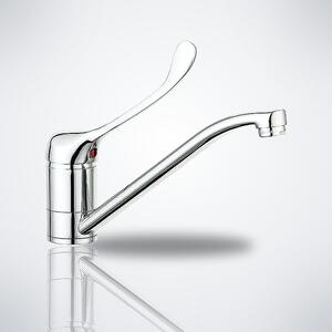 Miscelatore da cucina a due maniglie, rubinetto per lavello, ideale per cucine, studi medici e cliniche. Prolunga di 226 mm, girevole a 360°
