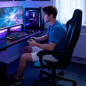 Copertura per sedia da gaming, 4 pezzi, fodera elasticizzata per sedia da ufficio con braccioli, colore blu scuro, modello 2
