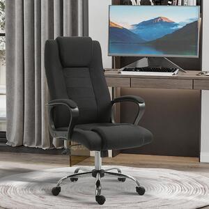 Sedia da ufficio Sweiko, ergonomica, con braccioli, girevole e regolabile in altezza, effetto lino, imbottita, colore nero