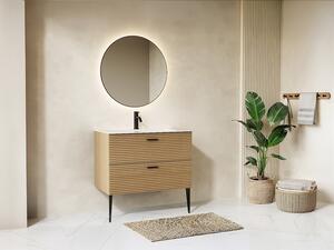 Mobile da bagno striato con piedini e lavabo da incasso - 2 cassetti - Naturale chiaro - 80 cm - SARONE