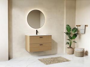 Mobile bagno sospeso striato con lavabo da incasso - 2 cassetti - Rovere naturale chiaro - 80 cm - SARONE