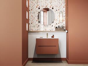 Mobile per bagno scanalato sospeso con lavabo da incasso e rubinetto 80 cm Terracotta - PAVANI
