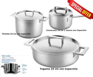 Batteria di pentole, Mepra Modello ATTIVA PELTRO VINTAGE 6 Pezzi, Acciaio Inossidabile 18/10, cuore in alluminio, esterno in acciaio per induzione