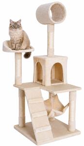 Tiragraffi lionto, elegante albero per gatti da 133 cm con copertura in peluche, robusti pali in sisal e versatili aree di riposo, beige