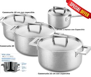 Batteria di pentole, Mepra Modello ATTIVA PELTRO VINTAGE 8 Pezzi, Acciaio Inossidabile 18/10, cuore in alluminio, esterno in acciaio per induzione