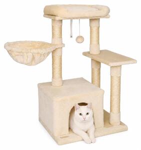 Tiragraffi compatto lionto 85 cm, albero per gatti salvaspazio con palla da gioco, tronco in sisal e superficie tiragraffi, beige