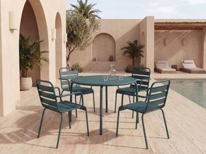Sala da pranzo da giardino un tavolo D.110 cm e 4 poltrone impilabili Metallo Verde abete - MIRMANDE di MYLIA