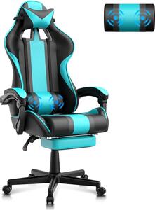 Sedia da gioco Poltrona da gioco ergonomica da corsa con poggiapiedi Sedia per computer con poggiatesta Sedia da gioco Sedia per PC Sedia da gioco Miami Blue