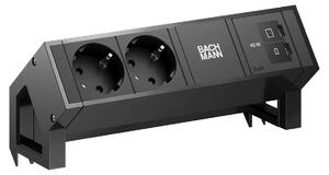 Scrivania BACHMANN DESK2, 2 prese CEE7/3, 1 porta USB-C con ricarica da 45W, lunghezza 0,2 metri, colore RAL9005