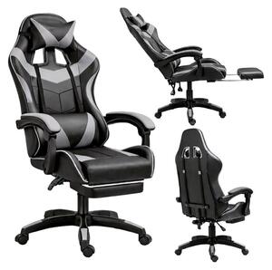 Sedia da gaming girevole con poggiapiedi, nera e grigia