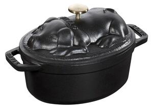 Staub Cocotte Ovale Maialino Cm 17 In Ghisa Smaltata Nero