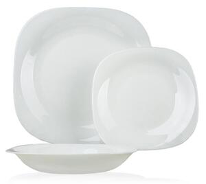 Servizio piatti quadrati bianchi completo di insalatiera in vetro temperato resistente ai graffi, alle rotture e agli sbalzi termici, lavabile in lavastoviglie