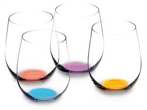 Un bicchiere cristallino soffiato leggero e sottile in una vivace ed allegra colorazione, esaltazione di una tavola giovane e pieno di brio