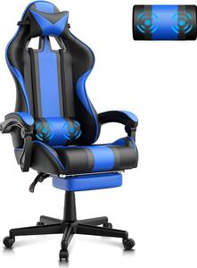 Sedia da gioco con poggiapiedi Poltrona da gioco ergonomica con poggiatesta Sedia da ufficio Sedia per PC Sedia da gioco con cuscino lombare Sedia per computer in pelle Blu