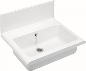 CORNAT Boccola da parete in plastica, larghezza 550 mm, con gruppo di scarico e troppopieno, bianco, WAGB5500