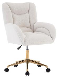Sedia da ufficio ergonomica in tessuto teddy bianco, con altezza regolabile