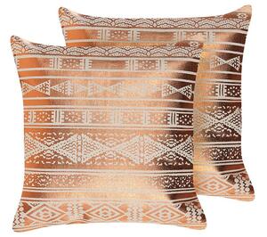 Set di 2 cuscini in cotone ramato 50 x 50 cm motivo geometrico metallizzato glamour Beliani