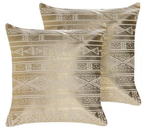 Set di 2 cuscini in cotone oro 50 x 50 cm motivo geometrico metallizzato glamour Beliani