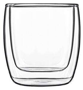 Bicchiere in vetro borosilicato trasparente con doppia parete termica fatto a mano e lavabile in lavastoviglie. Ideale per la preparazione ed il servizio di monoporzioni, antipasti dolci e salati, stuzzichini e dessert vari