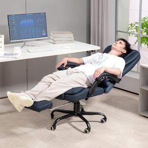 Sedia da ufficio per massaggi Sweiko, con 7 punti di vibrazione, poggiapiedi e schienale regolabili, portata massima 120 kg, aspetto in pelle, colore blu
