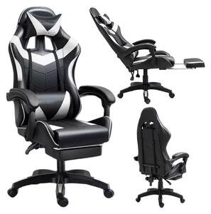 Sedia da gaming girevole con poggiapiedi, nera e bianca